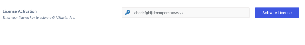 License activation field inside the plugin settings